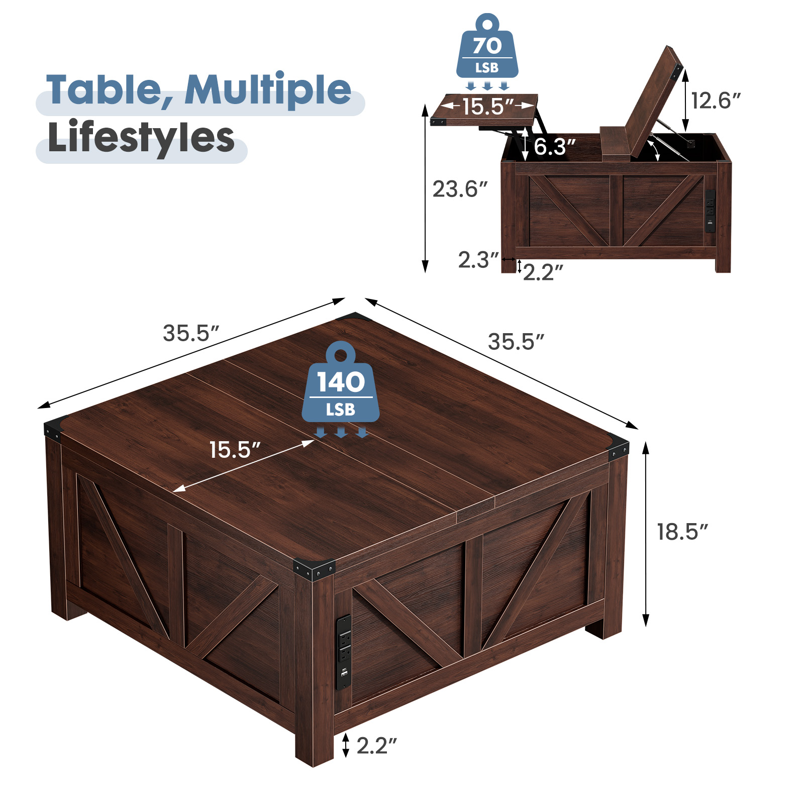 JHK 35.6IN Lift Top Coffee Tab - đánh giá và giá Office Furniture Outlet