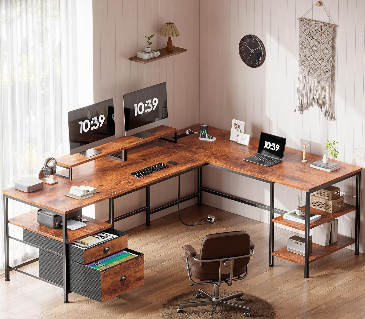 L Desk with Power Outlet, File - đánh giá và giá Office Furniture Outlet