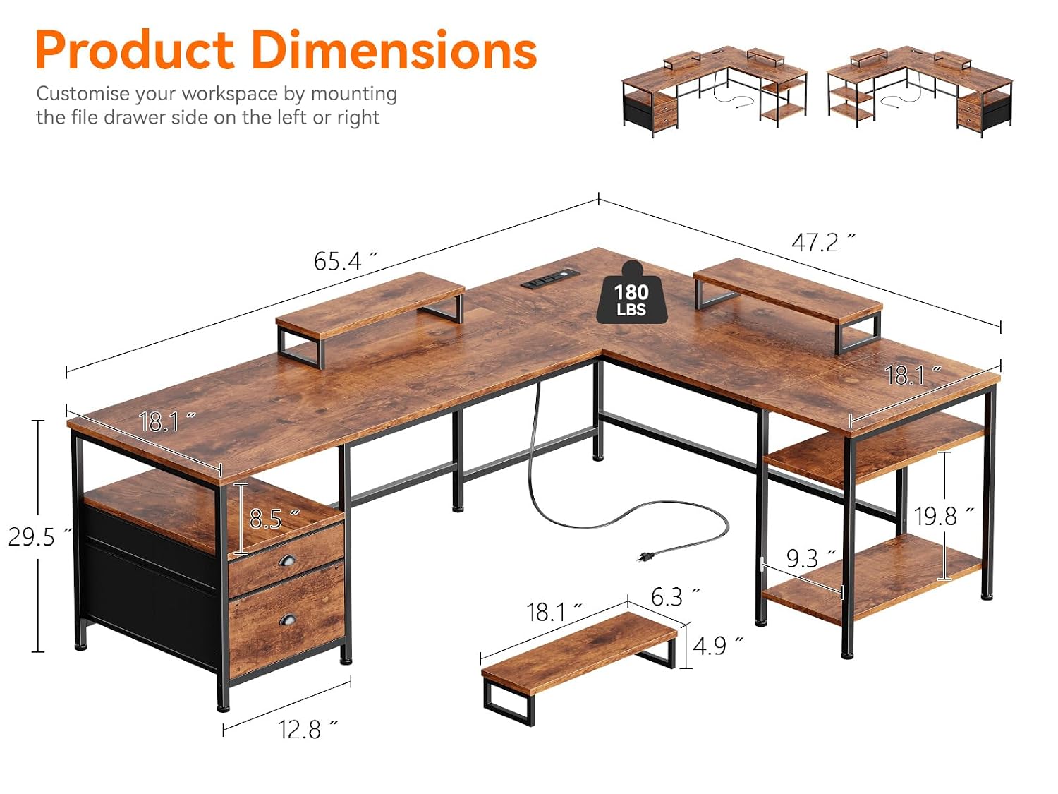L Desk with Power Outlet, File - đánh giá và giá Office Furniture Outlet