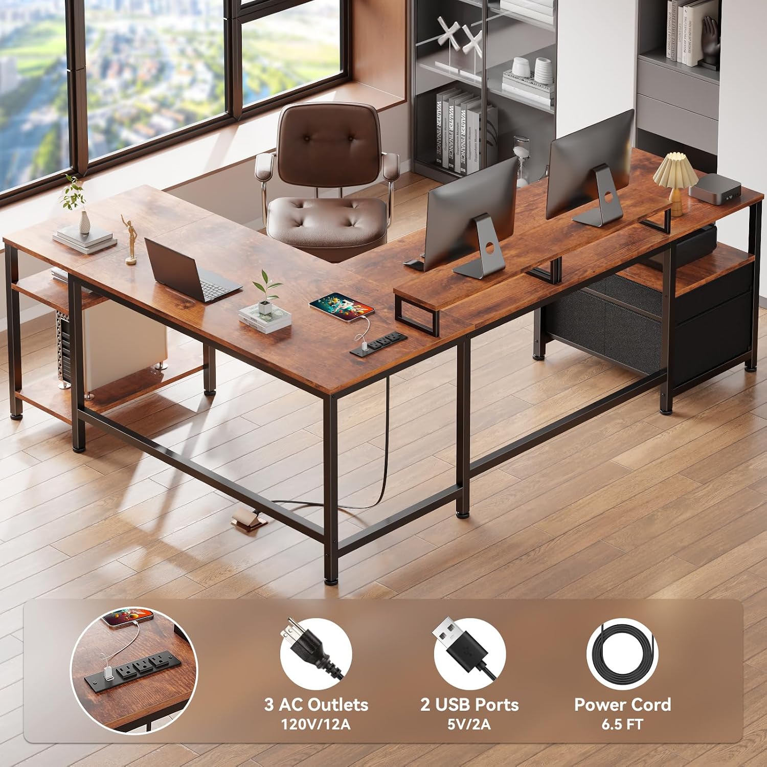 L Desk with Power Outlet, File - đánh giá và giá Office Furniture Outlet